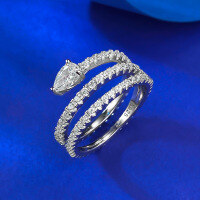 wholesale S925 silver new style layered coiled teardrop ring snake-shaped full diamond row ring ISN fashion item-R1213 Snake Ring>Size 6
