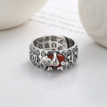 wholesale S925 Sterling Silver Retro Ethnic Coin Pattern Heart Sutra Six-Character Mantra Auspicious Elephant Inlaid with Southern Red Agate Ring-0-1