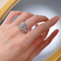wholesale S925 Silver New Diamond Ring Leaf Shape Full Micro Paved Diamond Cross-Border AliExpress Style-0-3