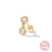 wholesale S925 Sterling Silver Diamond Pierced Cartilage Ear Studs, Korean Style Personality Light Luxury INS Accessories, Popular in Europe and America-Single gold
