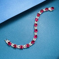 wholesale S925 Silver New 7*9mm Oval Pigeon Blood Red Full Diamond Bracelet for Women, Personalized and Fashionable Elegance-0-0