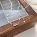 wholesale S925 Sterling Silver Minimalist Niche Design High-End White Chalcedony Necklace for Women, Luxurious Collarbone Chain-0-3