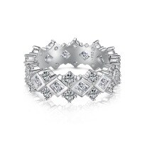 wholesale S925 Sterling Silver Light Luxury Women's Square Zirconia Row Diamond Design High-End Exquisite Step-Cut Stone Closed Ring-Platinum DY120970-SW-WH 9