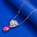 wholesale S925 Silver New Live Streaming Product Micro-Set Camellia 9*12 Rose Red Diamond Necklace Women's Choker Pendant Drop Shipping-0-2