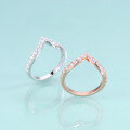 wholesale S925 Sterling Silver V-Shaped Ring with Zirconia, Imitation Diamond Accent Ring, Color Gold Ring for Stacking Set-0-1