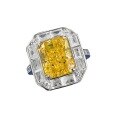 wholesale Metal: 925 Silver, New Style 4ct Rectangular Fancy Yellow Ice Flower Cut High-Carbon Diamond Versatile Ring-0-4