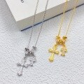 wholesale S925 Sterling Silver Gold Store Same Style Double Cross Diamond Inlaid Necklace for Women, Fashion Minimalist Versatile Collarbone Chain Accessory-0-0