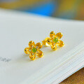 wholesale Gold-plated 925 Silver with Certificate, Small Fresh and Sweet Jade Earrings, Hetian Jasper Plum Blossom Stud Earrings for Women-0-2