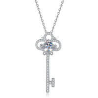 S925 Silver Moissanite Pendant Necklace, Live Sale Hot Item, Wholesale Available.-[Super Sparkling Zircon] 50 Points Twilight Key Necklace  925 Silver