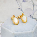 wholesale S925 Silver Plated 14K Gold, French Vintage-inspired Oval Natural White Shell Earrings by Dunli Jewelry-0-1