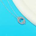 wholesale S925 Sterling Silver New Amazon European and American Zircon Necklace for Women, Pure Silver Double Hoop Circular Pendant, Versatile High-End Feel-0-2