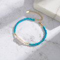 wholesale 14K Gold S925 Sterling Silver Baroque Freshwater Pearl Turquoise Adjustable Bracelet-0-3