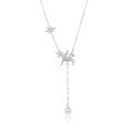 wholesale S925 Sterling Silver Unicorn Long Tassel Pendant Necklace for Women, Korean Style Minimalist Pink Zircon Collarbone Chain with Unique Design-0-4