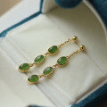 wholesale S925 Silver Inlaid Natural Hetian Jade Full-Color Bright Green Jasper Earrings, Fashionable and Versatile Long Pendant Earrings-0-2