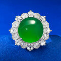 wholesale S925 Silver Zhuo Zhifan Ring Lavishly Set with High-Glaze Green Chalcedony Elegant Large Cabochon 12mm Women's Ring-0-5
