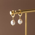 wholesale S925 Sterling Silver Baroque Pearl Ear Clasp Irregular Short Vintage French Elegant Earrings M01784-0-3