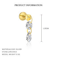 wholesale S925 Sterling Silver Round Zircon Stud Earrings For Women,。-E4768-Gold/Pair 925 Silver