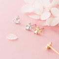 wholesale S925 silver stud earrings with a single diamond in a Korean-style minimalist bow design, model G6332-0-1