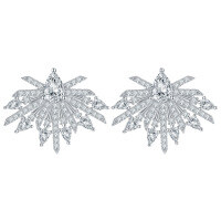 wholesale S925 Sterling Silver Exquisite Full CZ Stud Earrings for Women, Versatile European and American Fashion High-End Branded Jewelry-Platinum>925 silver