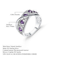 wholesale S925 Silver Design Sense Luxury High-End Natural Amethyst Topaz Ring with Natural Colored Gemstones-Natural Green Agate Ring  US Size 7