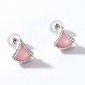 wholesale S925 Silver Japanese Light Luxury Pink Shell Ginkgo Retro Geometric Fan Earrings for Women Wholesale Ear Accessories-0-2
