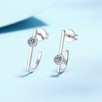 wholesale S925 Sterling Silver Women's Minimalist Lines Moissanite Stud Earrings, Subtle and Versatile Style, Gift for Girlfriend-20 points (Moissanite) 925 silver