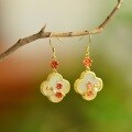 wholesale Vintage-inspired new Chinese style enamel and Hetian jade earrings, Hanfu and Qipao classical jade ear accessories for women-0-5