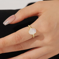 wholesale S925 Sterling Silver Hot-selling Cross-border Natural Moonstone Ring for Women, Versatile Fashion Gold-colored Band, Niche Luxury Hand Jewelry-Natural Moonstone Ring  US Size 6 (Domestic Size 13)