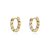 wholesale 925 Sterling Silver Retro Rainbow Zircon Ear Clasps For Women,ins, Cross-border Ready Stock-E2714-Gold Color Zirconium 925 Silver