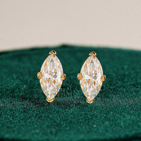 S925 Silver Euro-Style Laser-Drilled 0.5ct Marquise G Color Moissanite Ear Cuff Stacking Earrings-Inlaid with 0.5CT moissanite