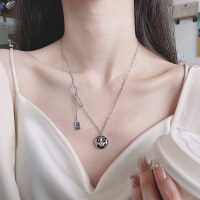 wholesale S925 Sterling Silver Trendy Chic Sweet and Edgy Clown Pattern Patchwork Chain Letter Plate Fringe Necklace-449FL/approx. 10.4g 925 silver