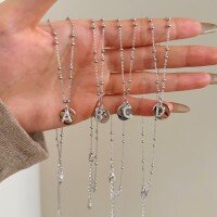 wholesale S925 Sterling Silver Cross-Border Necklace with Unique Design, Niche Luxury Round Pendant Featuring Letter and Diamond Inlay, Exquisite and Sophisticated Collarbone Chain-DY191039-SW-WH>925 silver