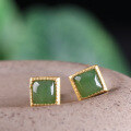 wholesale Gold-plated 925 Silver Inlaid with Hetian Jasper Minimalist Square Earrings with Certificate-0-0