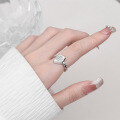 wholesale S925 Sterling Silver Irregular Small Square Open Heart Edge Ring, Korean Version Ins Minimalist Style Elegant Temperament-0-3