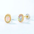 wholesale 925 Silver Light Luxury Retro Opal Geometric Egg-shaped Stud Earrings for Women, Ins Style Silver Jewelry, Drop Shipping-0-2