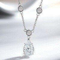 S925 Silver Necklace with Drop Bubble Pendant and Radiant Cut Aquamarine-White Diamond - XL017  925 Silver