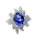 wholesale 925 Silver New Oval 7*9 Ice Flower Cut Synthetic Sapphire Floral Ring-0-4