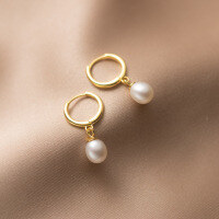 wholesale S925 Sterling Silver Pearl Ear Clasp, Summer Korean Style Minimalist Geometric Elegant Women's Ear Jewelry M01848-S925 silver pair 925 silver