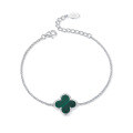 wholesale 925 Sterling Silver Natural Malachite Four-Leaf Clover Bracelet with Ins Small and Advanced Style Lucky Stud Earrings-0-5