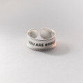 wholesale S925 Sterling Silver Textured Smooth Wide Band Ring with Letter Design Twist Open Finger Ring R00625-0-4