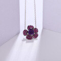 wholesale S925 Silver Designer Natural Amethyst Pendant Floral Design Colored Gemstone Necklace-0-1