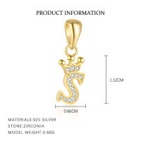 wholesale S925 Sterling Silver, Fashionable And Luxurious Crown Design With Zircon, Diy 26 English Letter Pendant Necklace, Versatile For European And American Styles-Letter S-Single Pendant/Gold 925 Silver