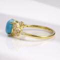 wholesale S925 Sterling Gold-Plated Fashion Ring for Women with High-Quality Synthetic Turquoise Stone, Exported-0-1