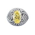 wholesale Platinum, Mujing Jewelry European and American Oval Fancy Yellow Ice Flower Cut 8*12 High Carbon Diamond Ring Niche Design Sizes 5-9 Available-0-4