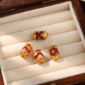 wholesale S925 sterling silver gold-plated inlaid with South Red Agate wave pattern Lu Lutong DIY handmade accessories for bracelet and necklace braiding-0-2