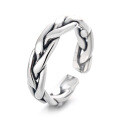 wholesale S925 Sterling Silver Retro Distressed Twist Hand-Woven Adjustable Ring, Fashionable and Versatile-0-6