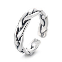 wholesale S925 Sterling Silver Retro Distressed Twist Hand-Woven Adjustable Ring, Fashionable and Versatile-627JS/approx. 4.2g Adjustable opening