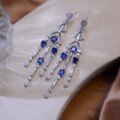 wholesale [] 925 Silver Gold-Plated Lab-Grown Sapphire Earrings for Women with Fringe, TikTok Live Hot Sale-0-2