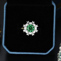 wholesale Metal Material First: 925 Silver Plated with Green Zircon 70 Round Gemstone Ring, Niche and High-End Sense, Personalized Wholesale Ring-Platinum One Size
