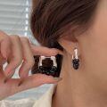 wholesale S925 Sterling Silver Natural Black Agate Stone Earrings, New Release Popular High-End Spring Ear Accessories with an Elegant Look-0-2
